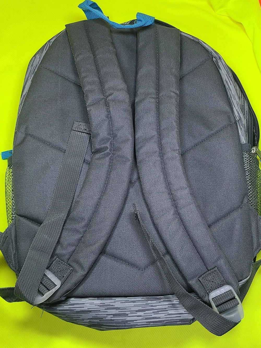 Men's Gray Patterned Backpack with Blue Accents